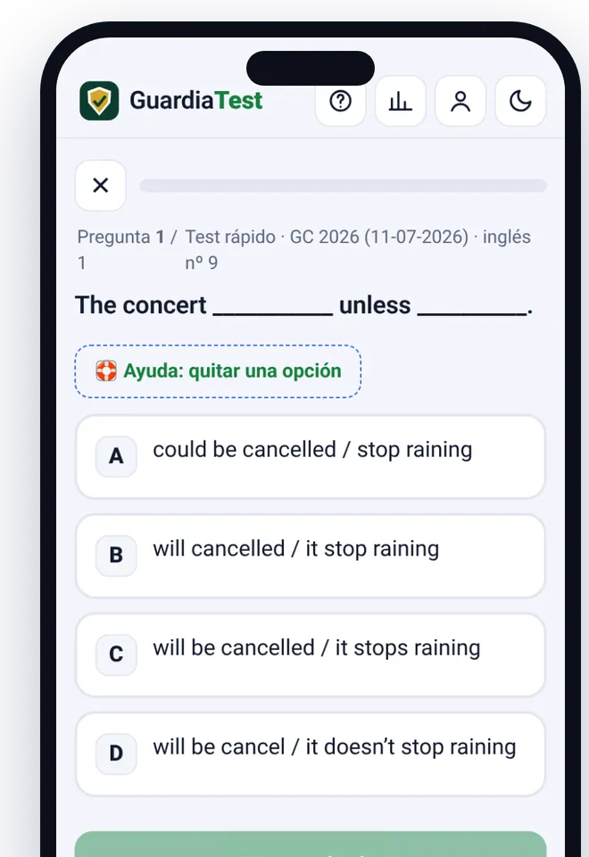 Pregunta real de la app: la respuesta elegida se marca en rojo y la correcta en verde, con el aviso «Incorrecta»