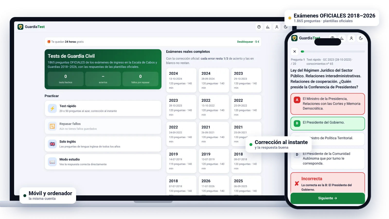 GuardiaTest en un portátil y en un móvil