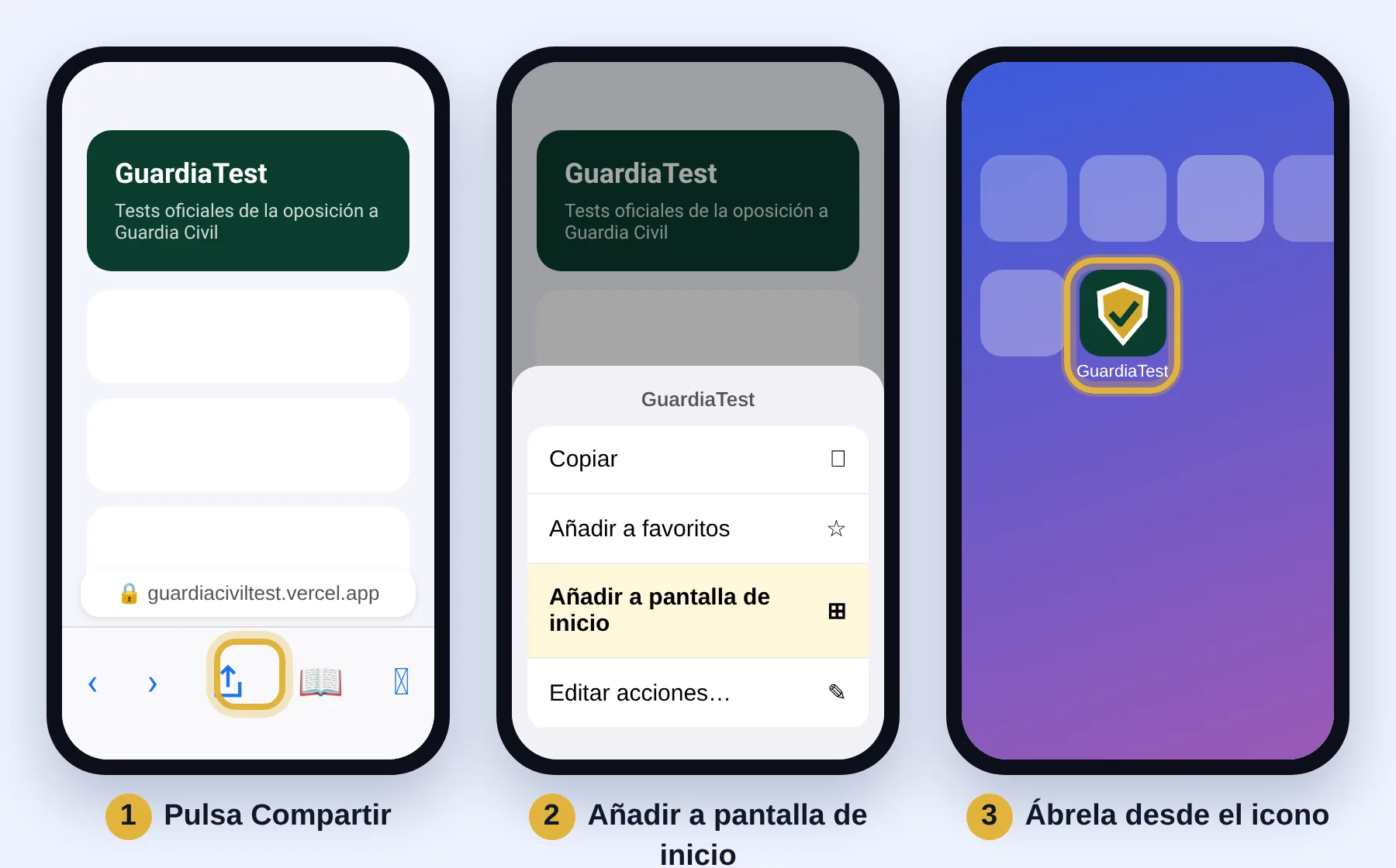 Safari, botón Compartir, Añadir a pantalla de inicio