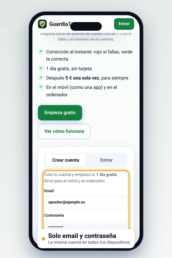 Pantalla de registro